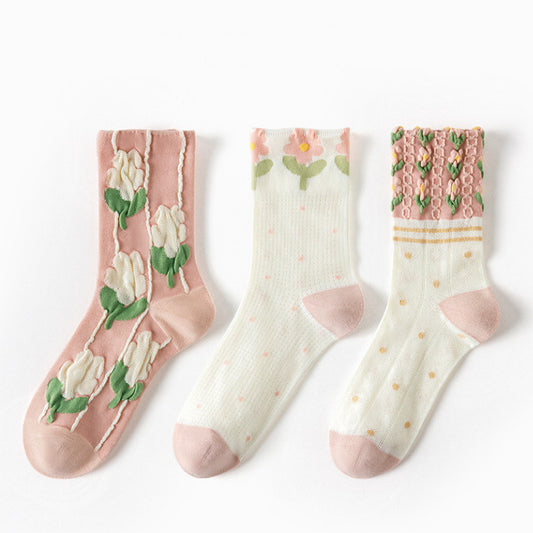 Miss June’s | Set of 3 pairs summer cotton socks| Cute | Patterned | Designed | Women | Gift Idea | Casual | Comfortable