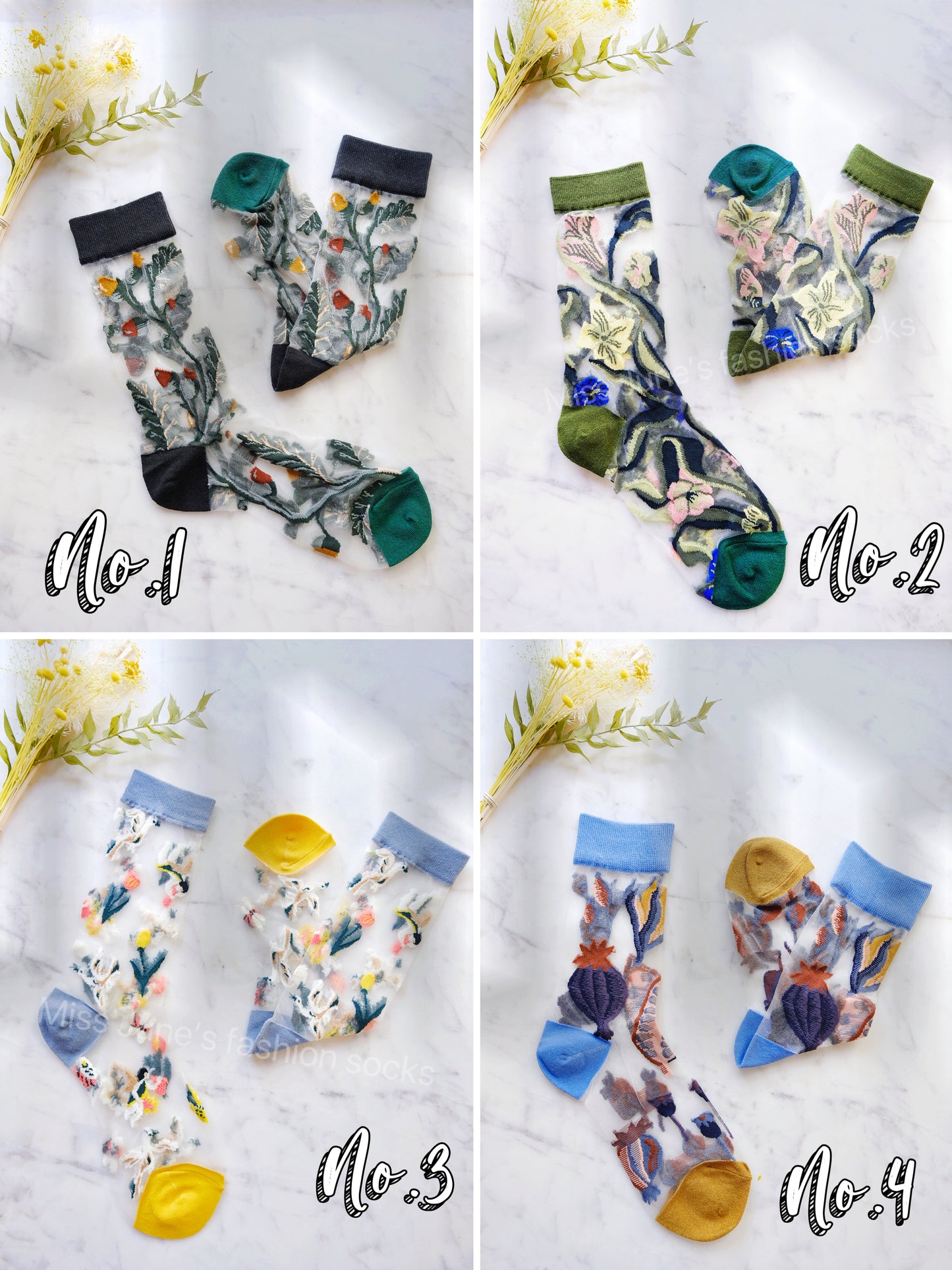 Miss June’s | Women’s Glass Silk-like Transparent socks | Cute | Colorful | Summer | Patterned | Gift Idea | Casual | Comfortable | Floral |