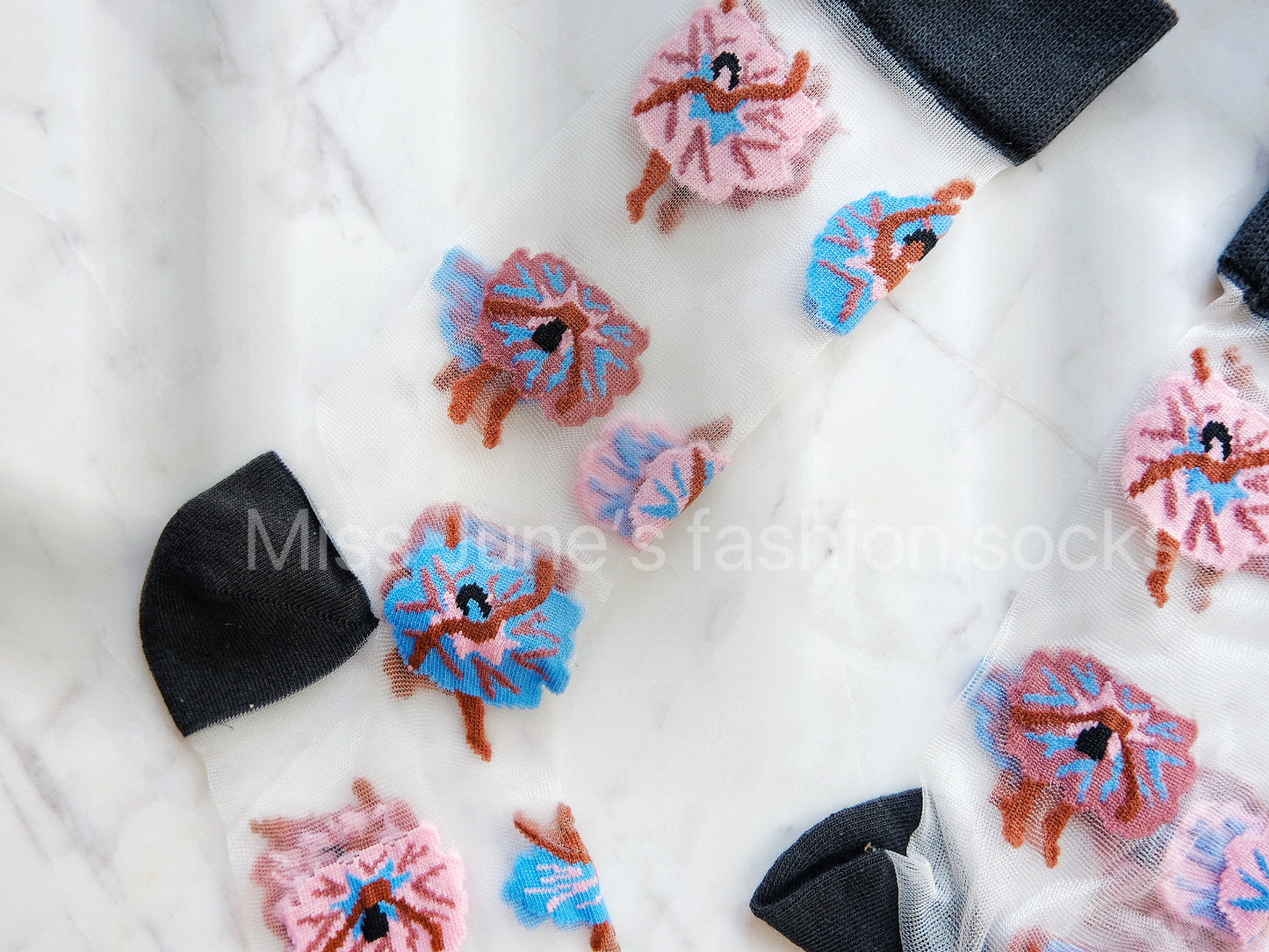 Miss June’s | Women’s Glass Silk-like Transparent socks | Cute | Colorful | Summer | Patterned | Gift Idea | Casual | Comfortable | Floral |