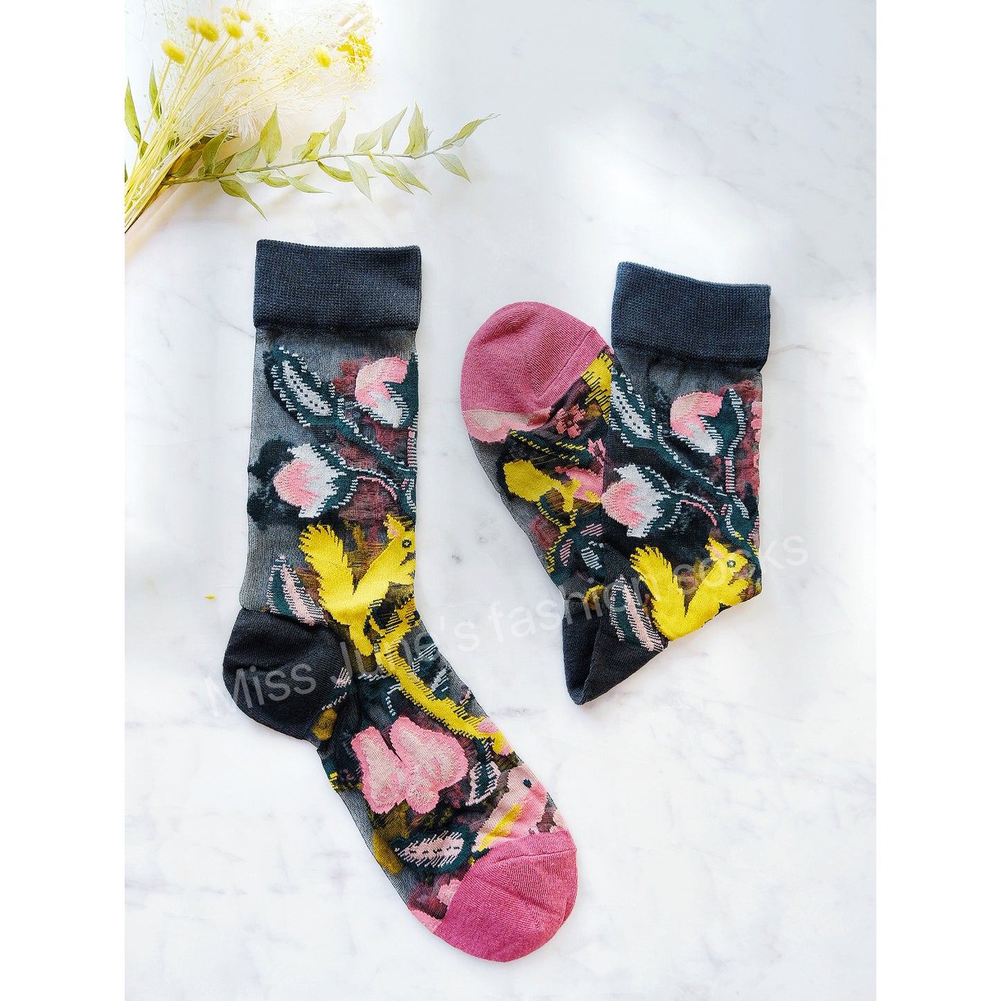 Miss June’s | Women’s Glass Silk-like Transparent socks | Cute | Colorful | Summer | Patterned | Gift Idea | Casual | Comfortable | Floral |