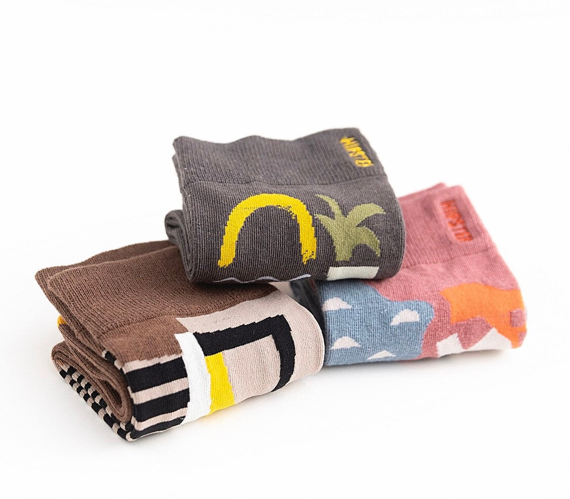 Miss June’s | Set 3 pair cotton socks |Creative | Colorful | Cool | Patterned | Designed | Unisex | Gift Idea | Art | Comfort | Women|