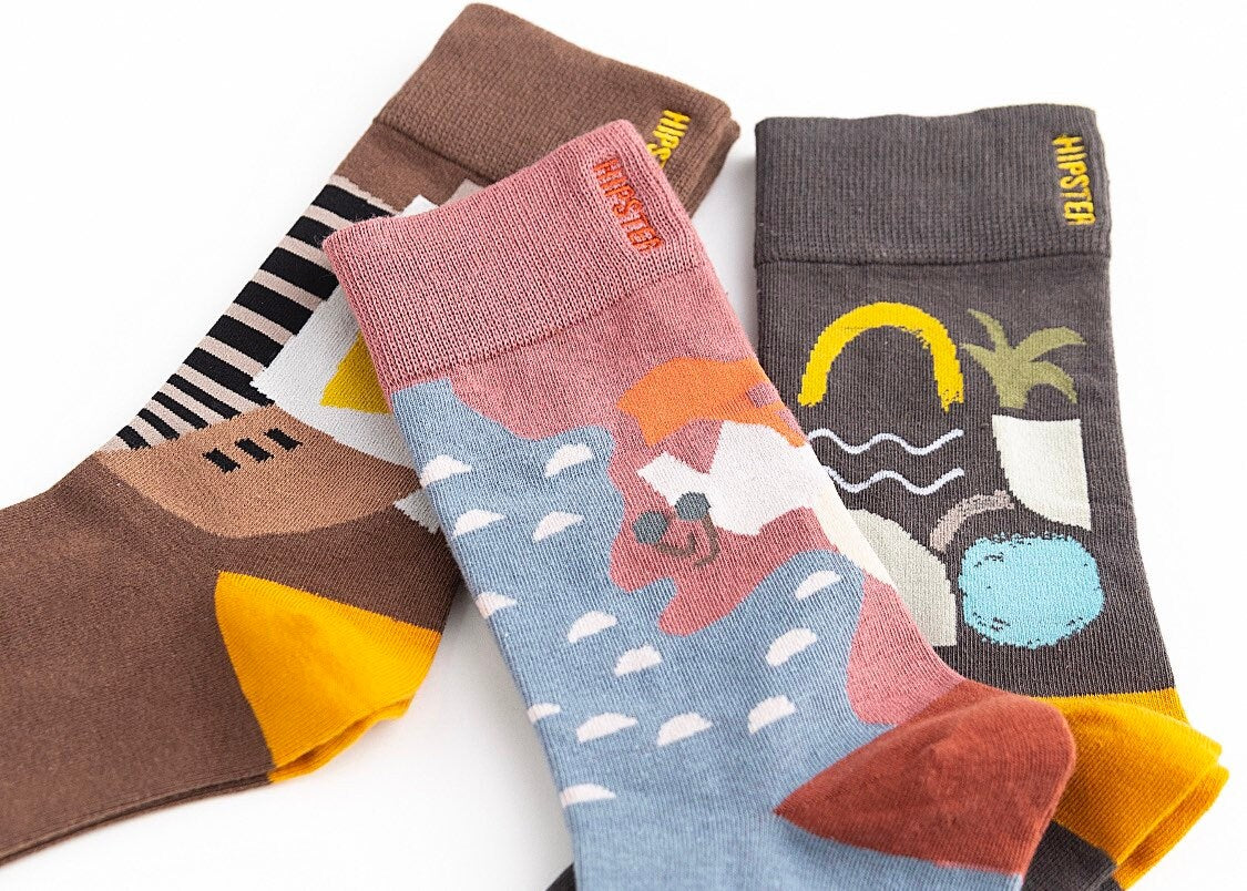 Miss June’s | Set 3 pair cotton socks |Creative | Colorful | Cool | Patterned | Designed | Unisex | Gift Idea | Art | Comfort | Women|