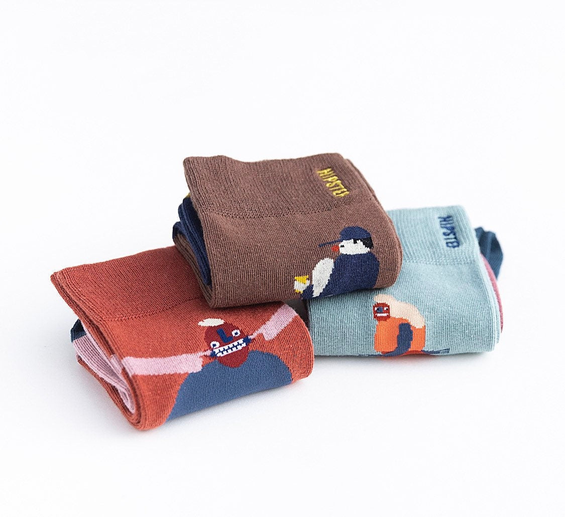 Miss June’s | Set 3 pairs cotton socks|Creative | Colorful | Cool | Patterned | Designed | Unisex | Gift Idea | Art | Comfortable | Men