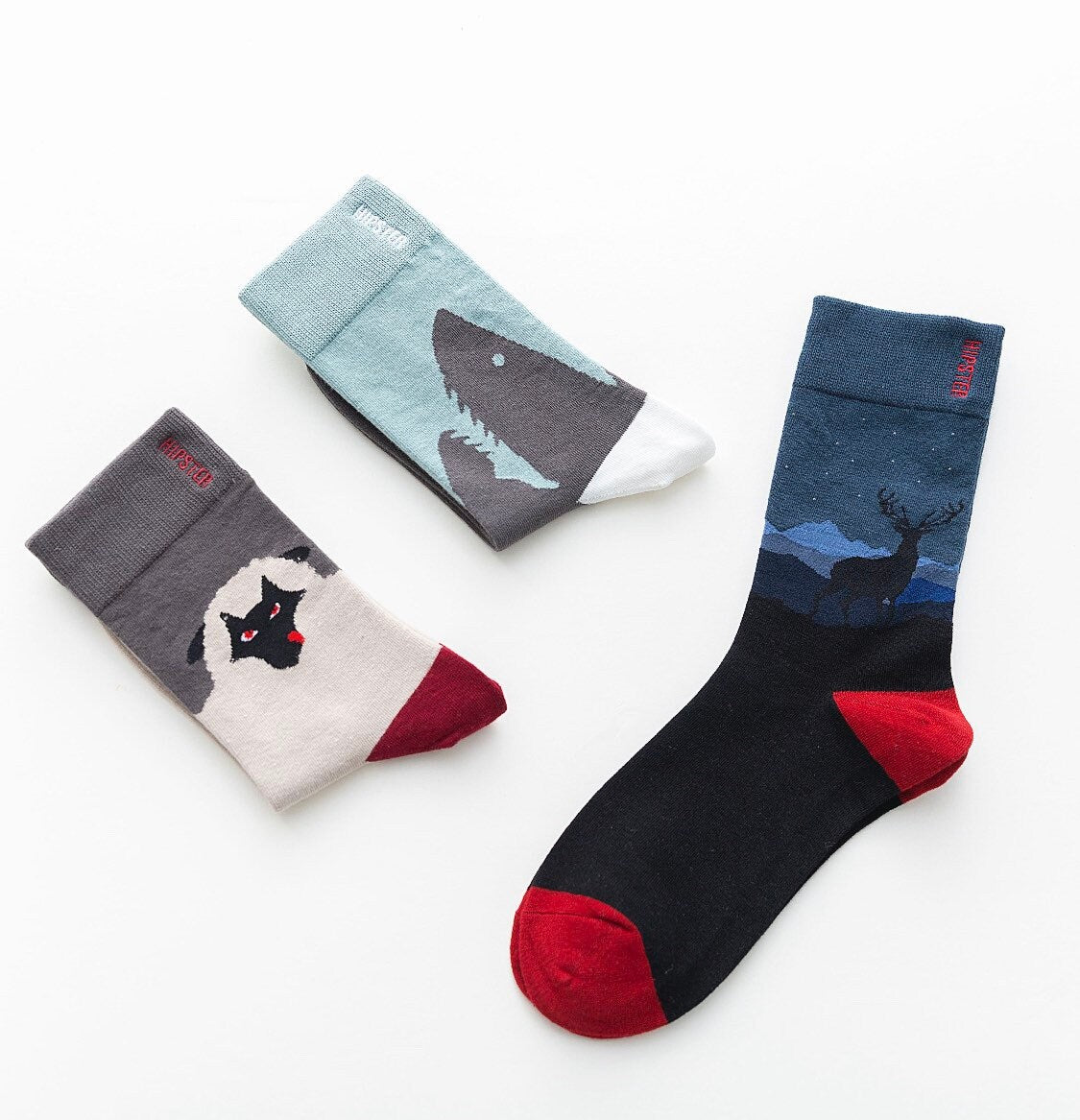 Miss June’s | Set 3 pairs cotton socks|Creative | Colorful | Cool | Patterned | Designed | Unisex | Gift Idea | Art | Comfortable| Men