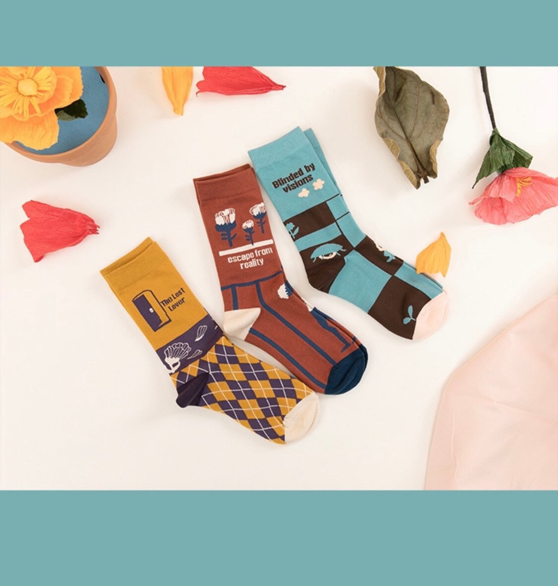 Miss June’s| 1 pair cotton socks|Creative | Colorful | Cool | Patterned | Designed | Unisex | Gift Idea | Casual | Art | Comfortable|Funny|