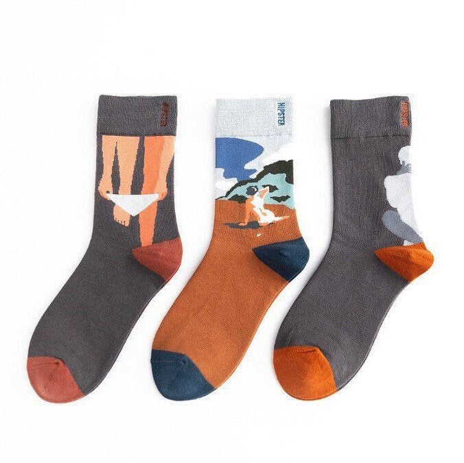 Miss June’s | Set 3 pairs cotton socks|Creative | Colorful | Cool | Patterned | Designed | Unisex | Gift Idea | Art | Comfortable | Men