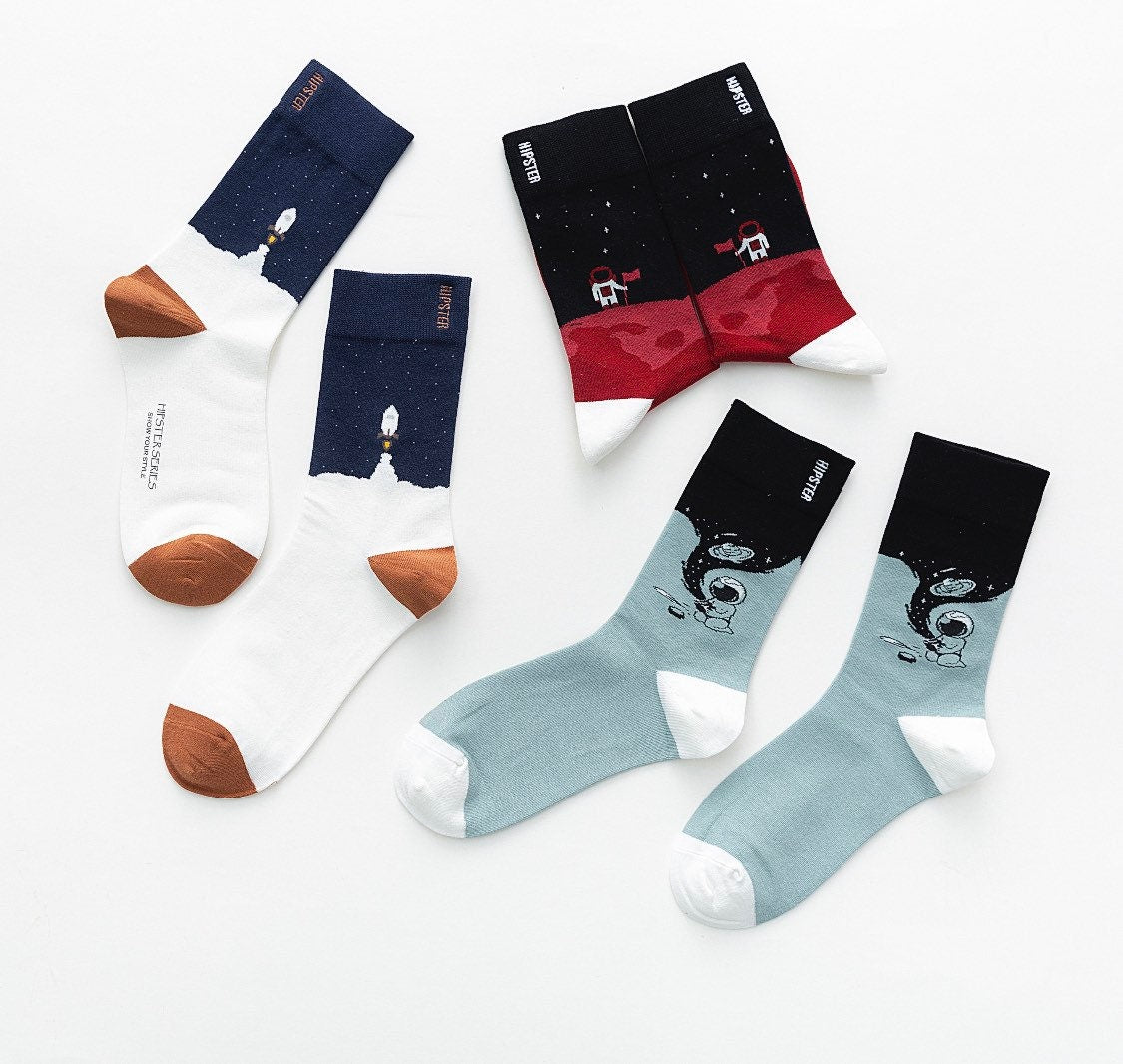Miss June’s | Set 3 pairs cotton socks|Creative | Colorful | Cool | Patterned | Designed | Unisex | Gift Idea | Art | Comfortable | Men