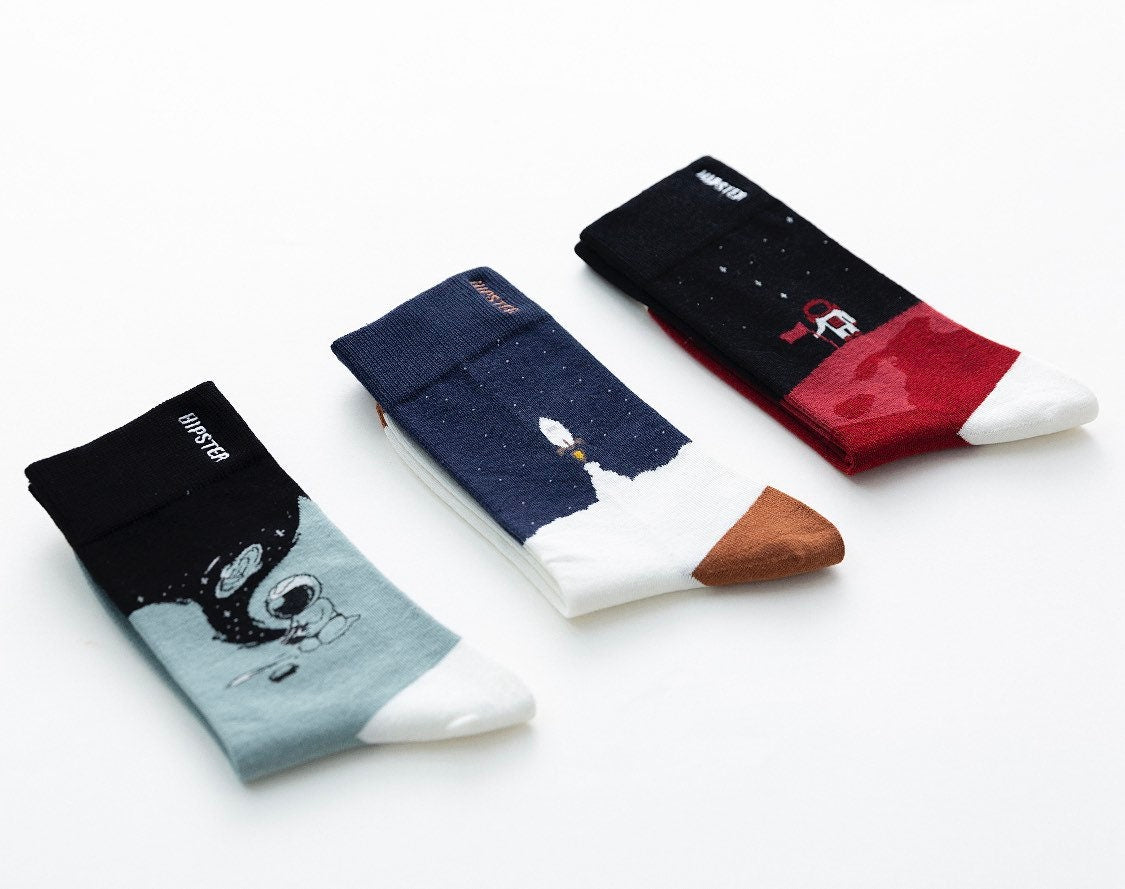 Miss June’s | Set 3 pairs cotton socks|Creative | Colorful | Cool | Patterned | Designed | Unisex | Gift Idea | Art | Comfortable | Men