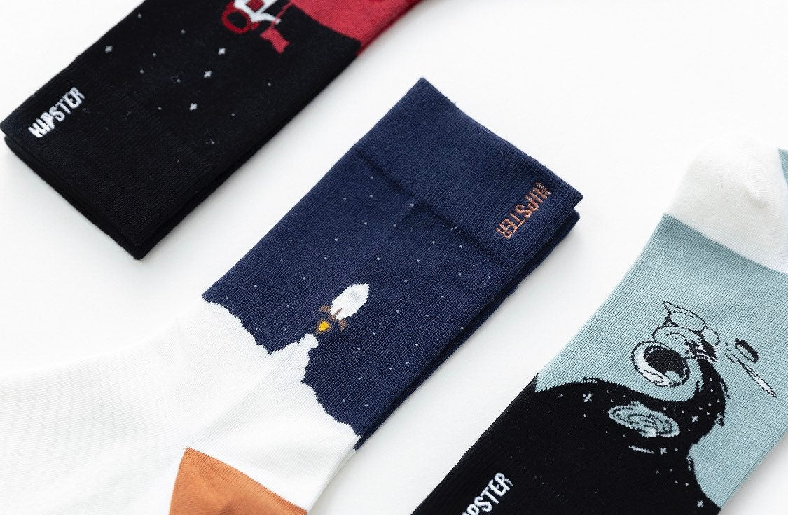 Miss June’s | Set 3 pairs cotton socks|Creative | Colorful | Cool | Patterned | Designed | Unisex | Gift Idea | Art | Comfortable | Men