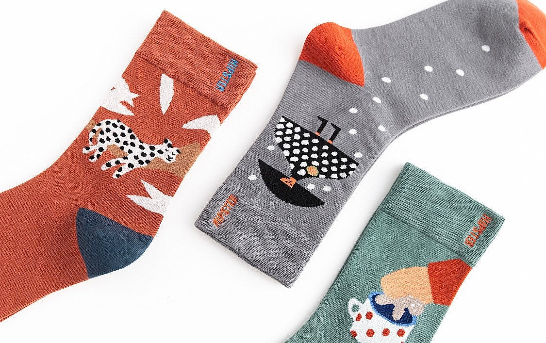 Miss June’s | Set 3 pairs cotton socks|Creative | Colorful | Cool | Patterned | Designed | Unisex | Gift Idea | Art | Comfort | Women|