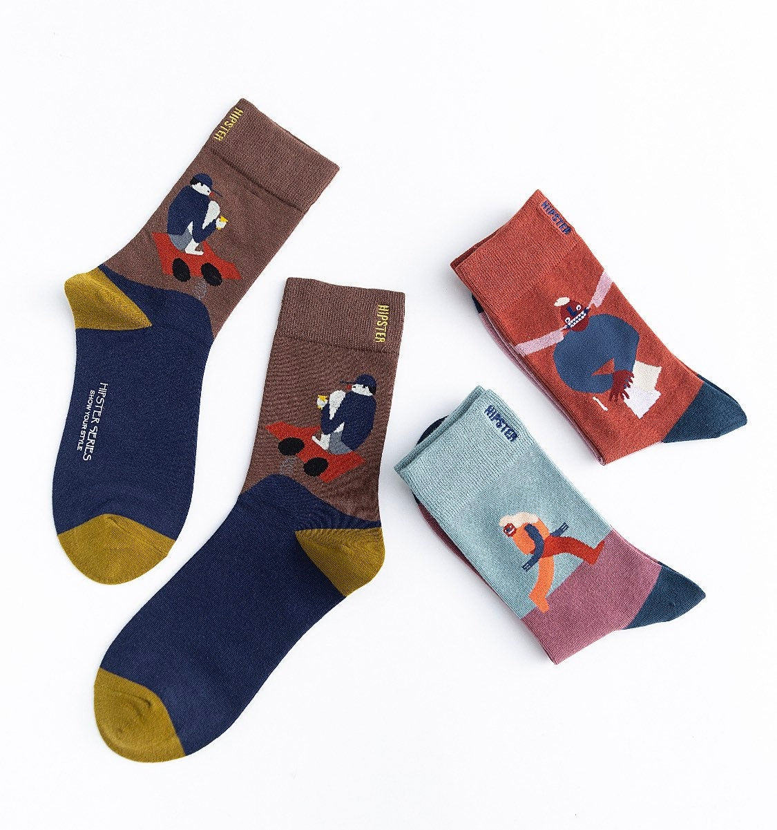 Miss June’s | Set 3 pairs cotton socks|Creative | Colorful | Cool | Patterned | Designed | Unisex | Gift Idea | Art | Comfortable | Men