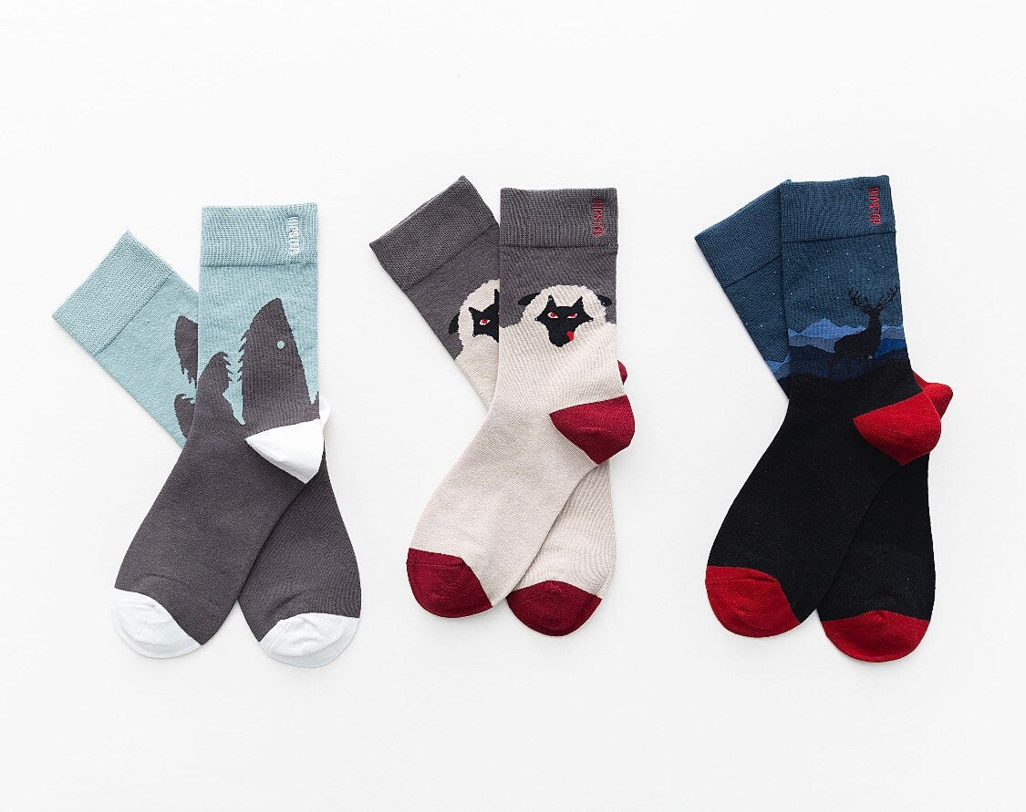 Miss June’s | Set 3 pairs cotton socks｜Creative | Colorful | Cool | Patterned | Designed | Unisex | Gift Idea | Art | Comfortable| Men