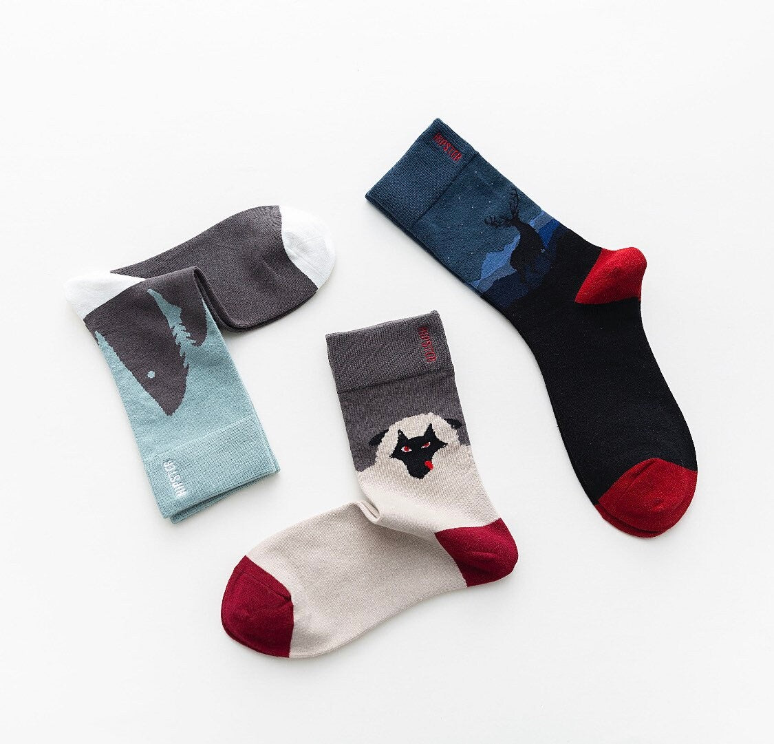 Miss June’s | Set 3 pairs cotton socks|Creative | Colorful | Cool | Patterned | Designed | Unisex | Gift Idea | Art | Comfortable| Men