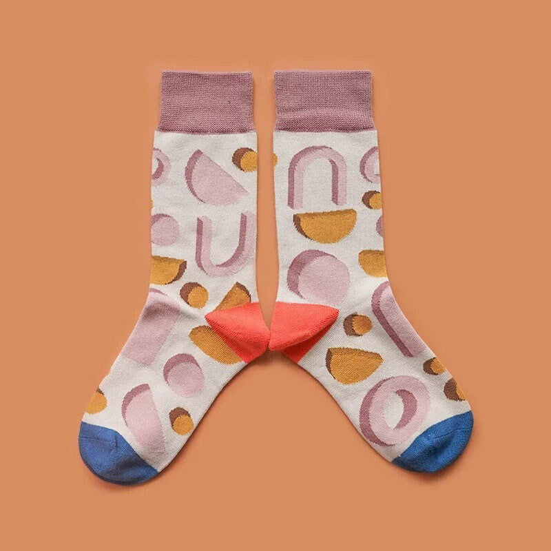 Miss June’s|1 Pair designer cotton socks| Creative| Colorful | Cool | Patterned | Geometric socks| Unisex socks | Casual |Art