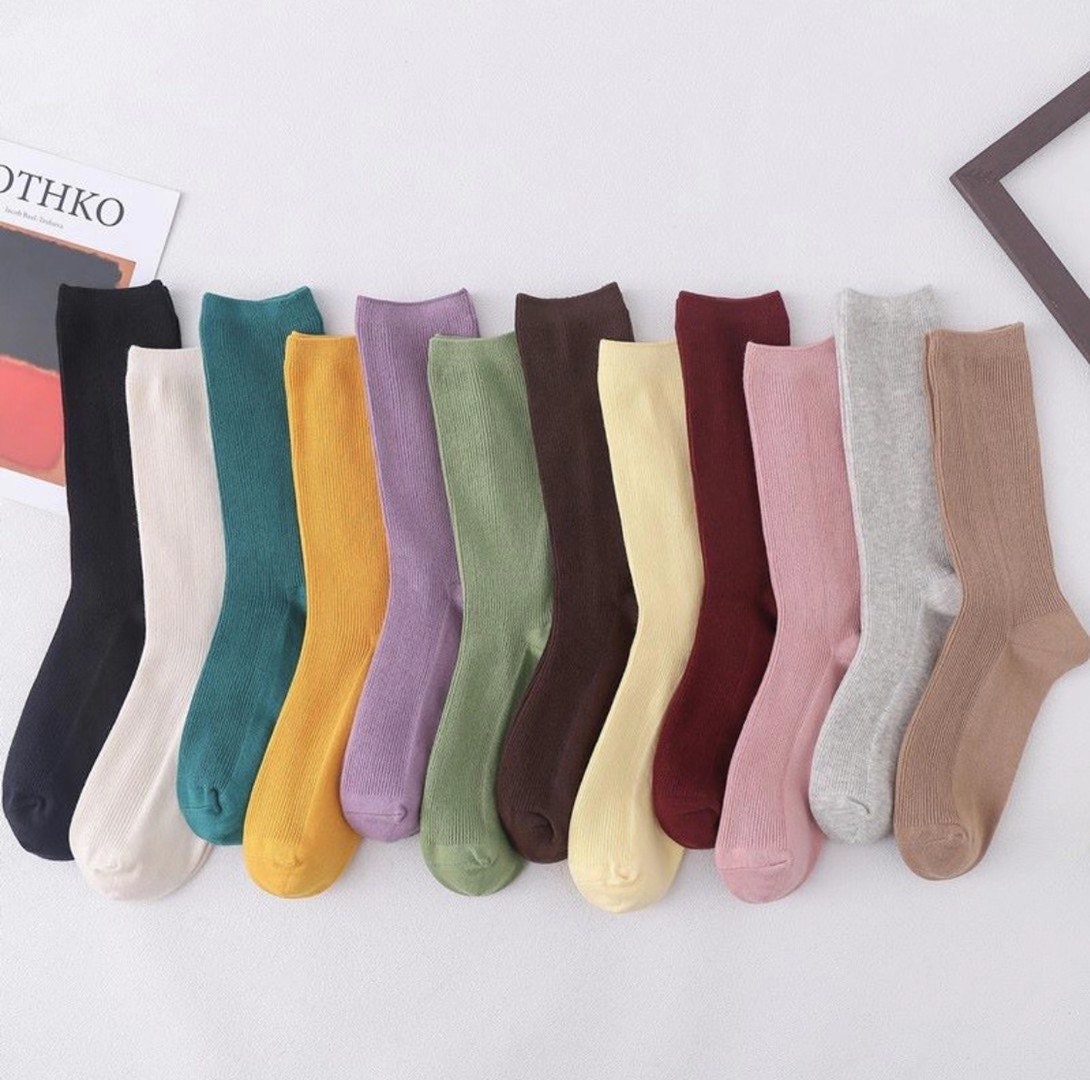 Miss June’s | Women’s | 1 pair cotton socks|Daily | Natural | Soft | Designed | Solid color | Gift Idea | Casual | Stylish | Comfortable