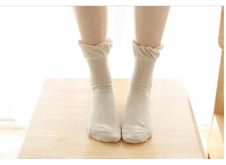 Miss June’s | Women’s | 1 pair cotton lace socks|Daily | Natural | Soft | | Solid color | Gift Idea | Casual | Comfortable | summer | Light
