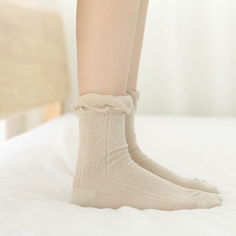 Miss June’s | Women’s | 1 pair cotton lace socks|Daily | Natural | Soft | | Solid color | Gift Idea | Casual | Comfortable | summer | Light