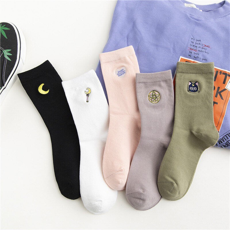 Miss June’s | Women’s | 1 Pair of cotton socks|Creative | Embroidered | Cool | Patterned | Designed | Gift Idea | Casual | Comfortable