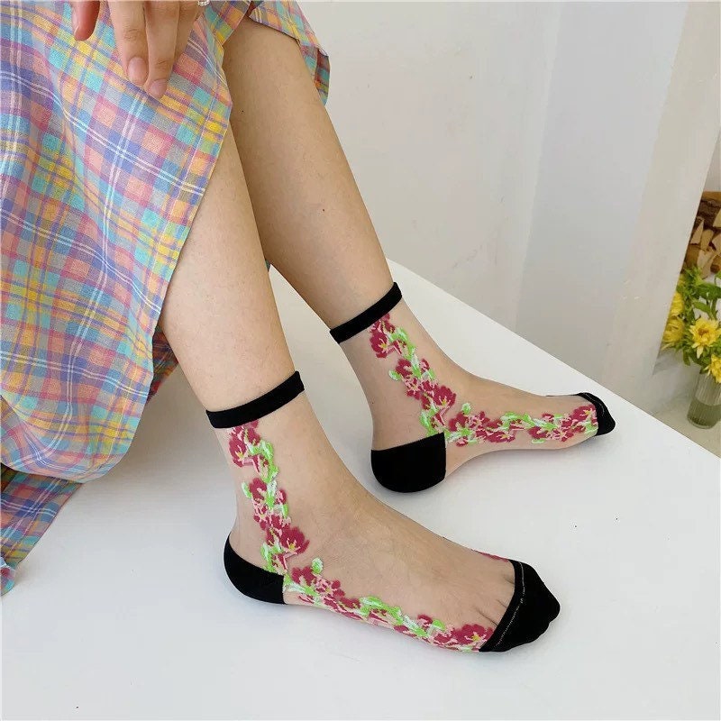 Miss June’s | Women’s Glass Silk-like Transparent socks | Cute | Colorful | Summer | Patterned | Gift Idea | Casual | Comfortable |Art|