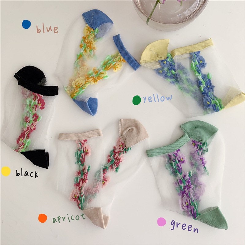 Miss June’s | Women’s Glass Silk-like Transparent socks | Cute | Colorful | Summer | Patterned | Gift Idea | Casual | Comfortable |Art|