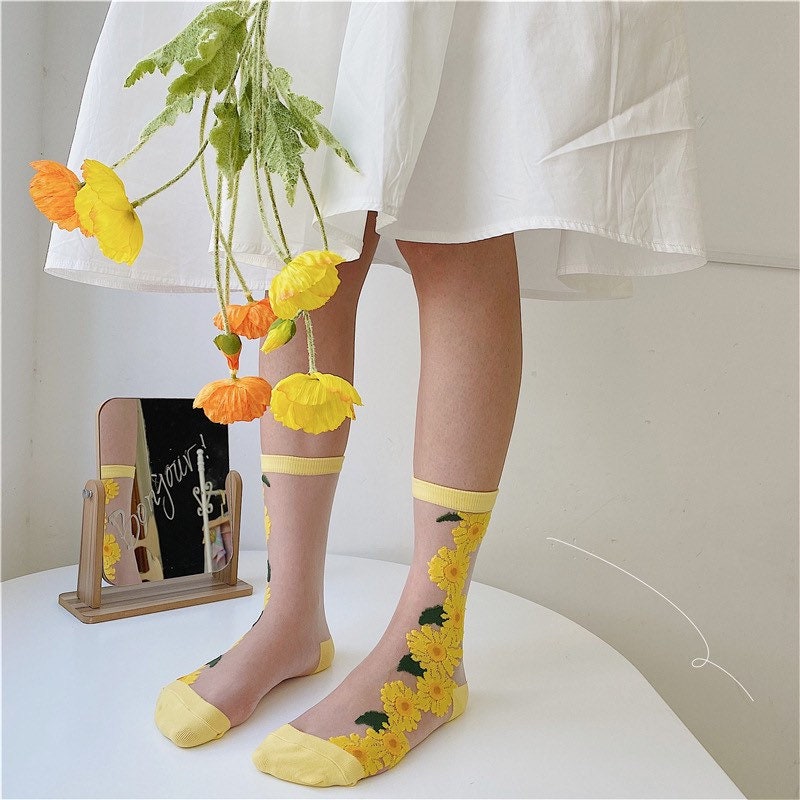 Miss June’s | Women’s Glass Silk-like Transparent socks | Cute | Colorful | Summer | Patterned | Gift Idea | Casual | Comfortable |Art|