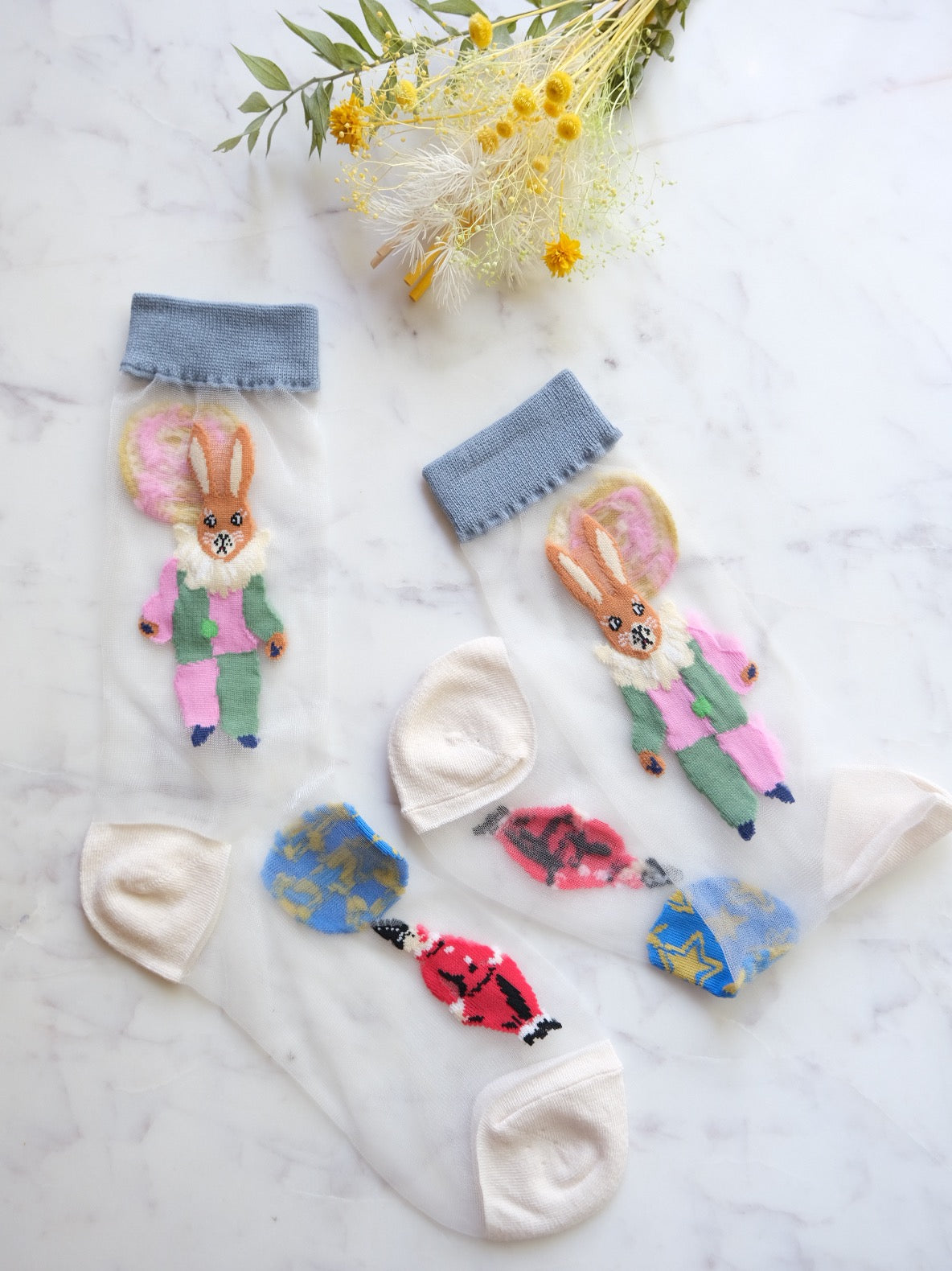 Miss June’s | Women’s Glass Silk-like Transparent socks | Cute | Colorful | Summer | Patterned | Gift Idea | Casual | Bunny lover | animal|