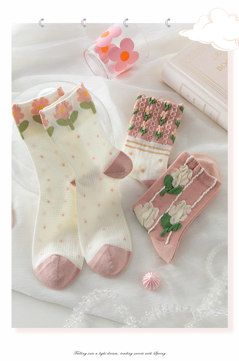Miss June’s | Set of 3 pairs summer cotton socks| Cute | Patterned | Designed | Women | Gift Idea | Casual | Comfortable