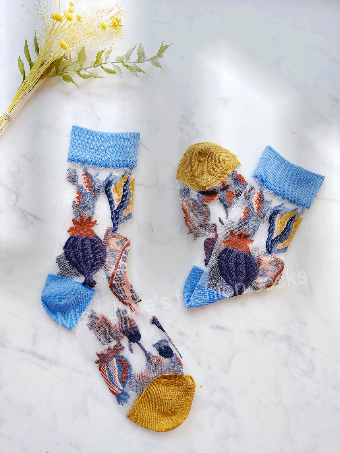 Miss June’s | Women’s Glass Silk-like Transparent socks | Cute | Colorful | Summer | Patterned | Gift Idea | Casual | Comfortable | Floral |