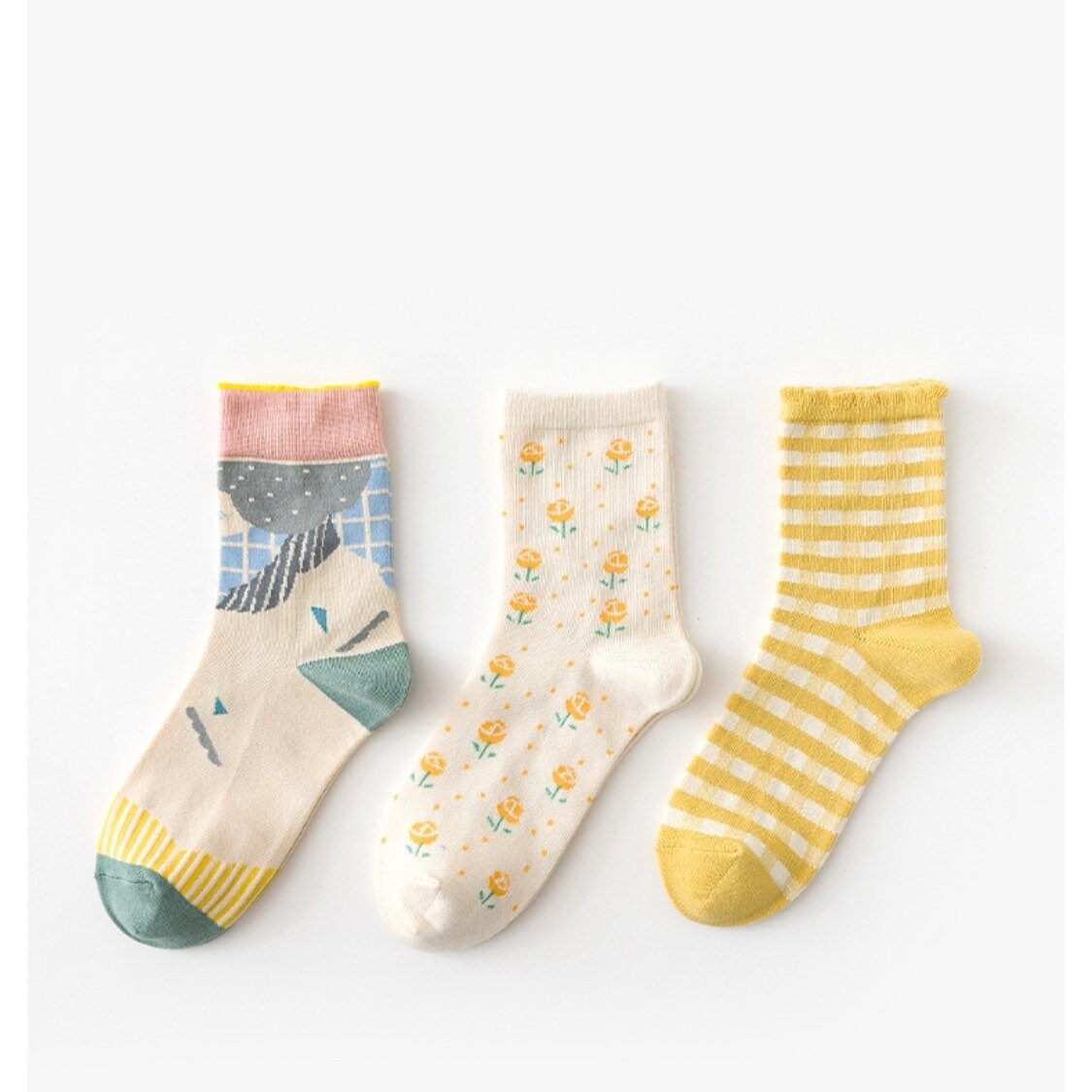 Miss June’s | Set of 3 pair of cotton socks | Cute | Colorful | Cool | Patterned | Designed | Women | Gift Idea | Casual | Comfortable