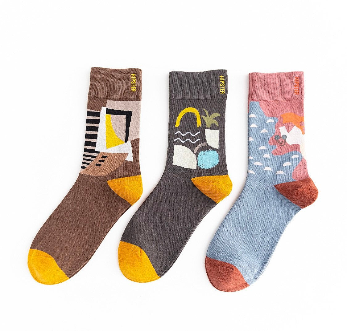 Miss June’s | Set 3 pair cotton socks ｜Creative | Colorful | Cool | Patterned | Designed | Unisex | Gift Idea | Art | Comfort | Women｜