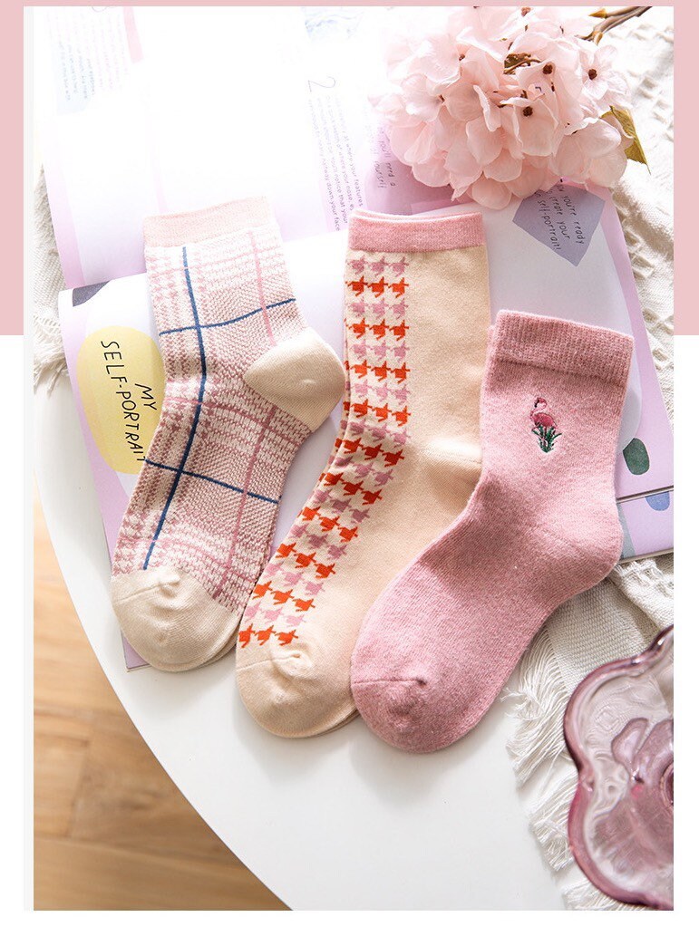 Miss June’s | Set of 3 pairs of cotton socks; Cute | Colorful | Cool | Patterned | Designed | Women | Gift Idea | Casual | Comfortable