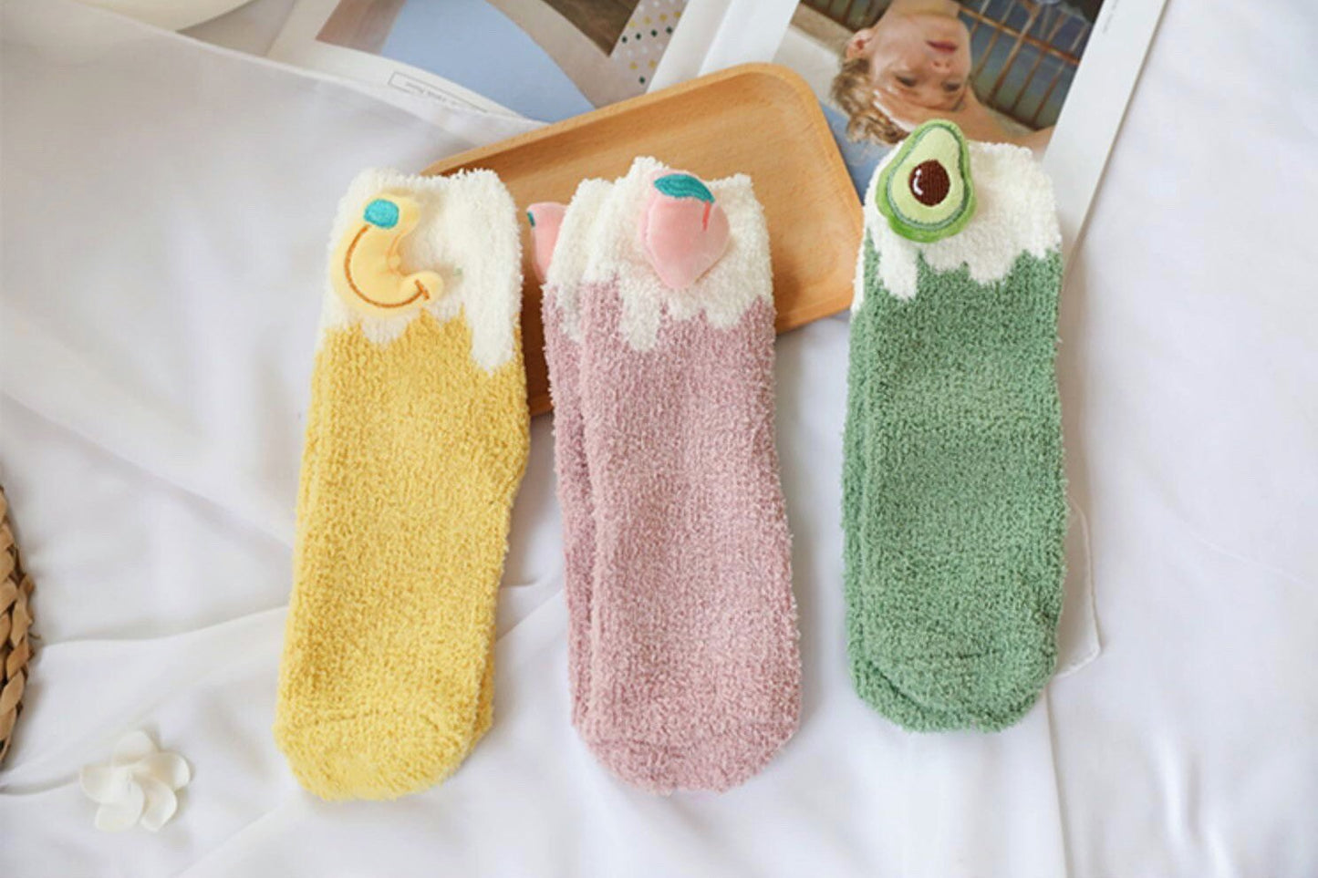 Miss June’s | Women’s | 1 pair | Floor socks | Fruits | Cute | Fuzzy | Home wear | Warm | Soft | Gift Idea | Casual | Comfort| Winter|