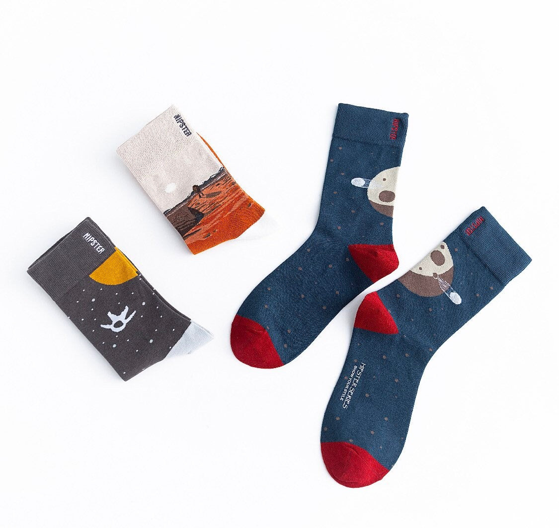 Miss June’s | Set 3 pairs cotton socks｜Creative | Colorful | Cool | Patterned | Designed | Unisex | Gift Idea | Art | Comfort | Women