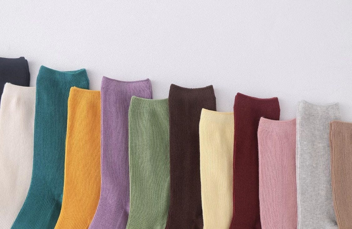 Miss June’s | Women’s | 1 pair cotton socks｜Daily | Natural | Soft | Designed | Solid color | Gift Idea | Casual | Stylish | Comfortable