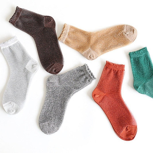 Miss June’s | Women’s Metallic Glass Silk-like Transparent socks | Cute | Colorful | Summer | Designed | Gift Idea | Casual | Comfortable