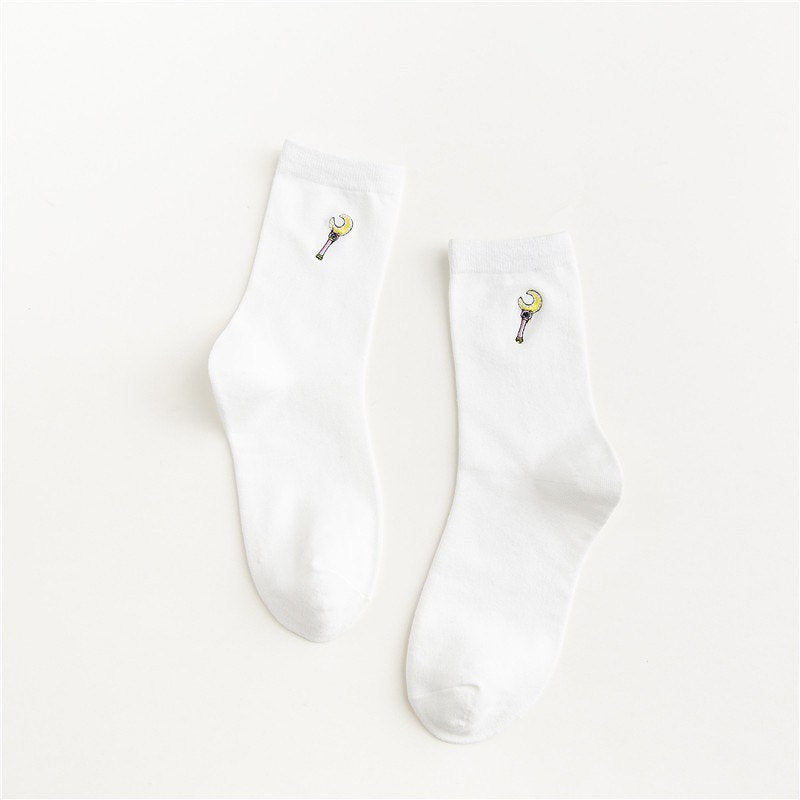 Miss June’s | Women’s | 1 Pair of cotton socks｜Creative | Embroidered | Cool | Patterned | Designed | Gift Idea | Casual | Comfortable
