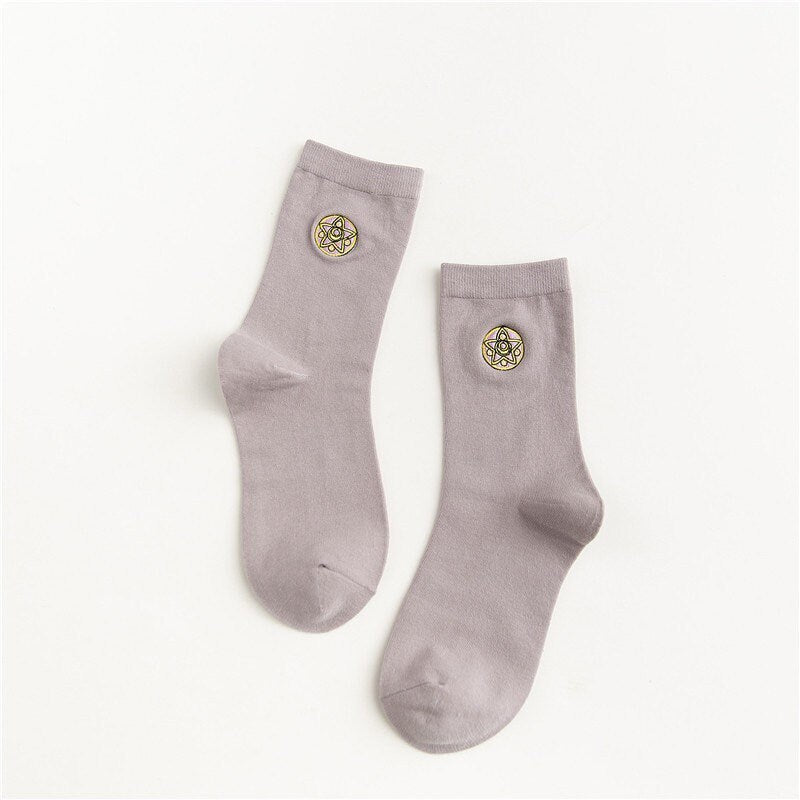 Miss June’s | Women’s | 1 Pair of cotton socks｜Creative | Embroidered | Cool | Patterned | Designed | Gift Idea | Casual | Comfortable