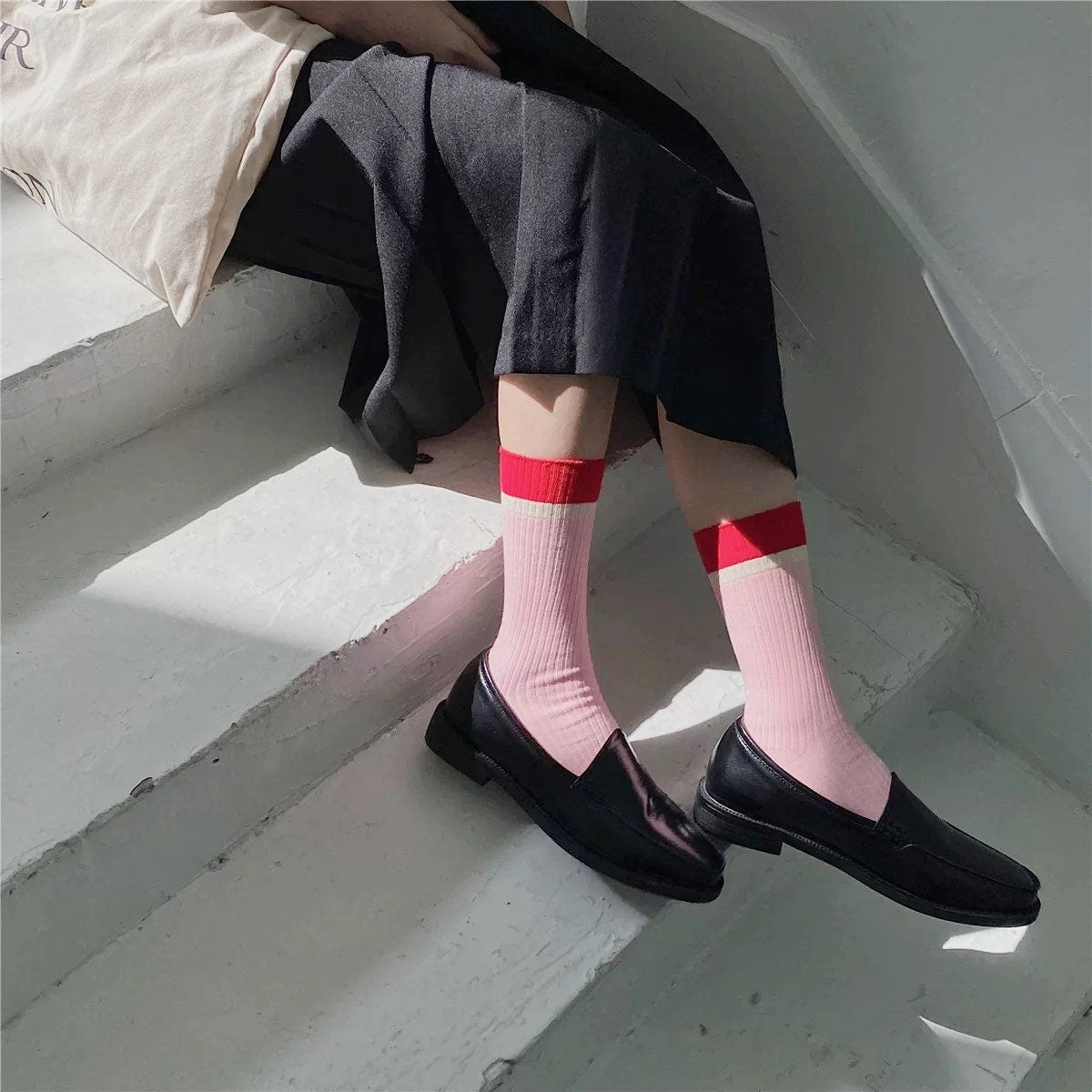 Miss June’s | Women’s | 1 pair cotton socks｜Daily | Natural | Soft | Designed | Solid color | Gift Idea | Casual | Stylish | Comfortable