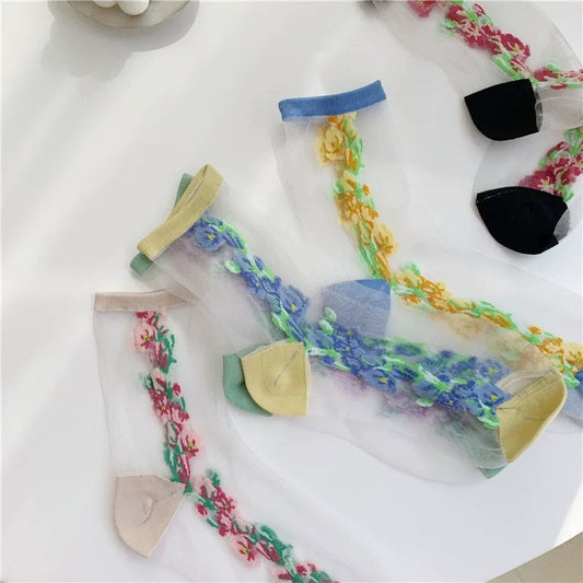 Miss June’s | Women’s Glass Silk-like Transparent socks | Cute | Colorful | Summer | Patterned | Gift Idea | Casual | Comfortable |Art|