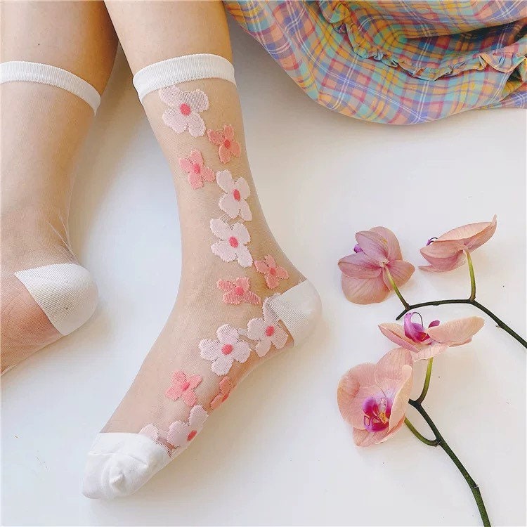 Miss June’s | Women’s Glass Silk-like Transparent socks | Cute | Colorful | Summer | Patterned | Gift Idea | Casual | Comfortable |Art|