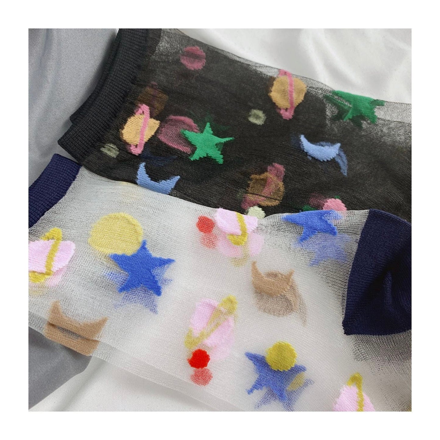 Miss June’s | Women’s Glass Silk-like Transparent socks | Cute | Colorful | Summer | Planet | Gift Idea | Casual | Comfortable |Art