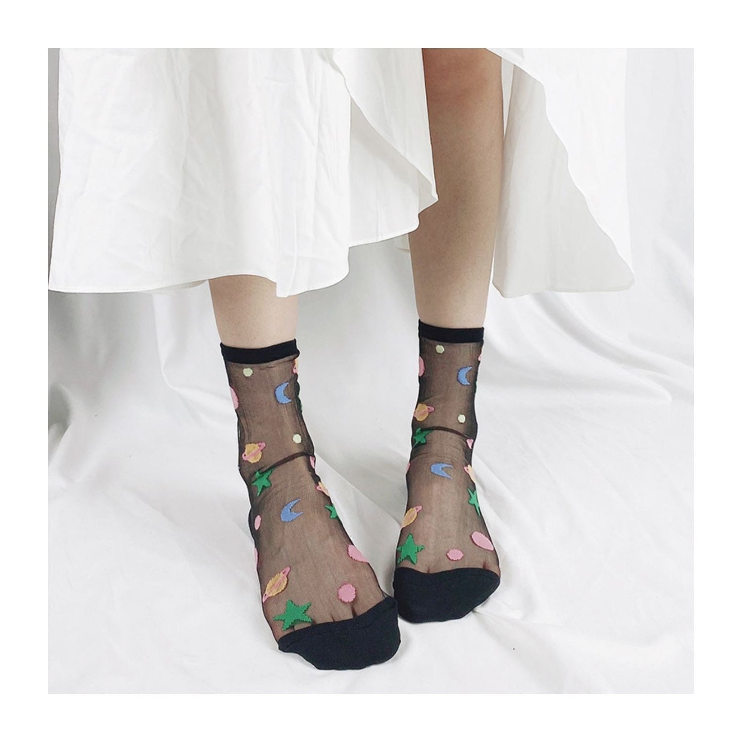 Miss June’s | Women’s Glass Silk-like Transparent socks | Cute | Colorful | Summer | Planet | Gift Idea | Casual | Comfortable |Art