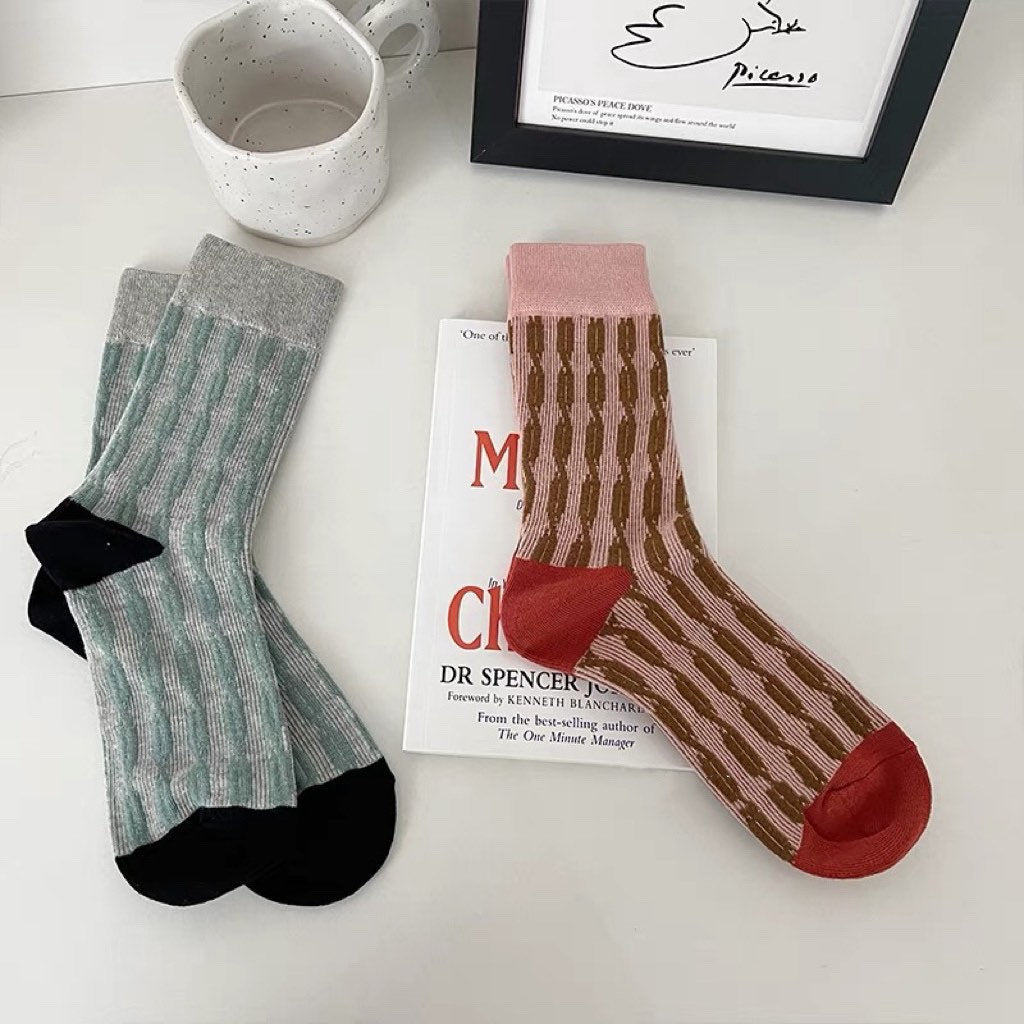 Miss June’s | Women’s | 1 pair cotton socks｜Daily | Textured| Soft | Designed | colorful | Gift Idea | Casual | Stylish | Comfortable