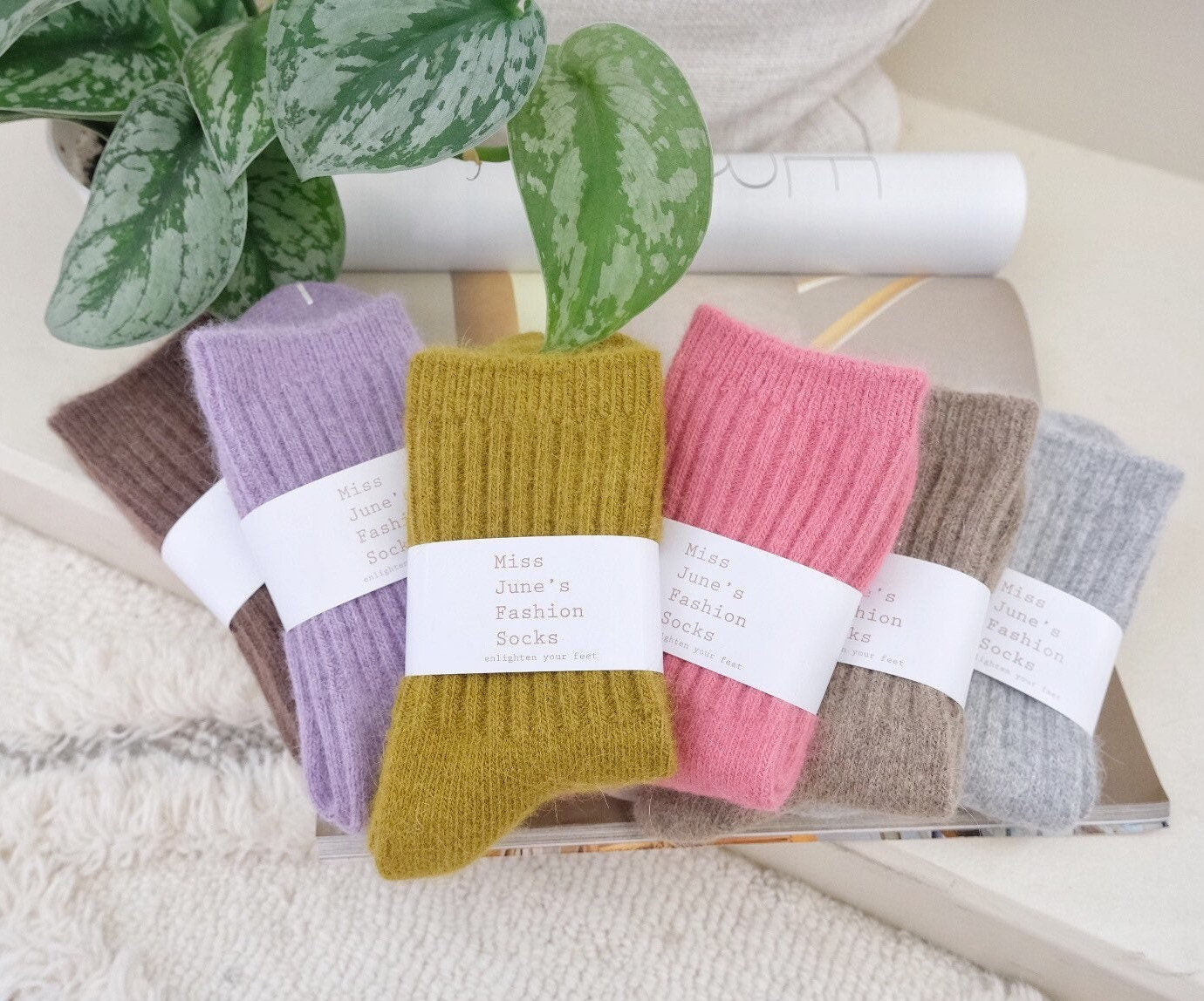 Miss June’s| Women’s | Angora rabbit blended socks | 1 Pair | Winter| Warm | Soft | High quality| Gift idea | New year| Thicker |Cozy