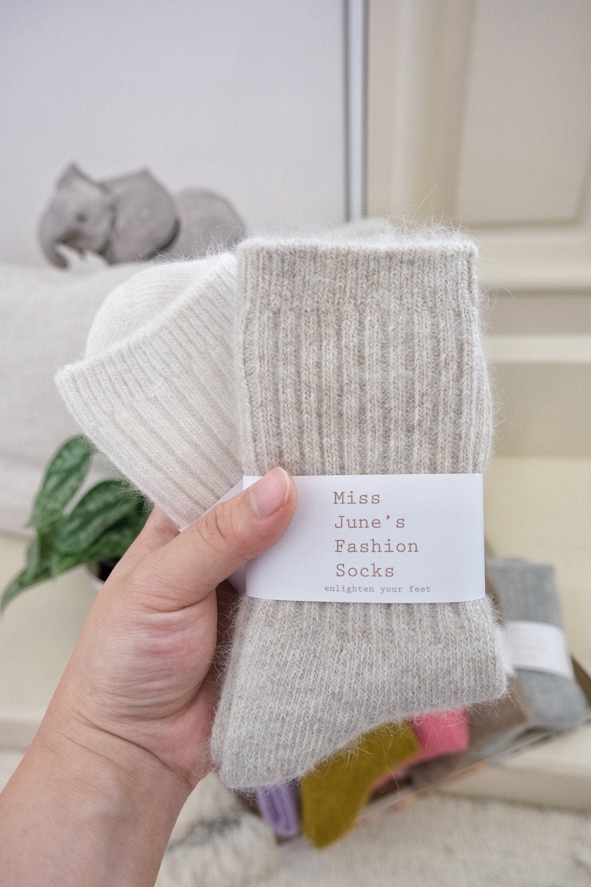 Miss June’s| Women’s | Angora rabbit blended socks | 1 Pair | Winter| Warm | Soft | High quality| Gift idea | New year| Thicker |Cozy