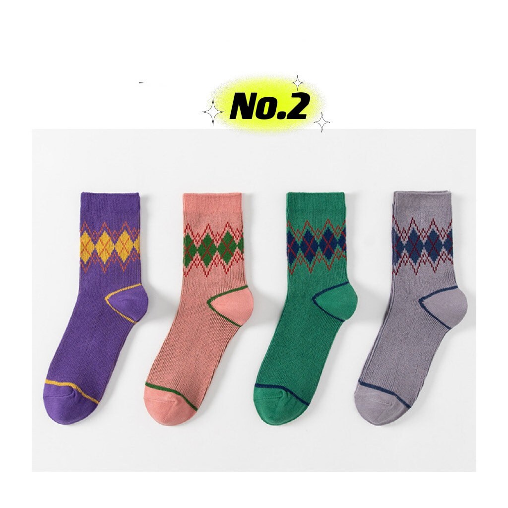 Miss June’s| 4 pair vintage  holiday socks ｜Women’s | Creative | Colorful | Cute | Knit | Designed | Warm | Gift Idea | Cozy | Christmas