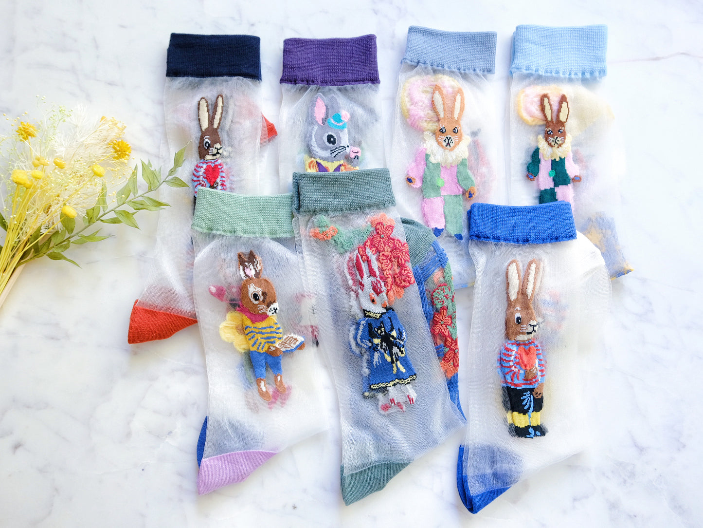Miss June’s | Women’s Glass Silk-like Transparent socks | Cute | Colorful | Summer | Patterned | Gift Idea | Casual | Bunny lover | animal|
