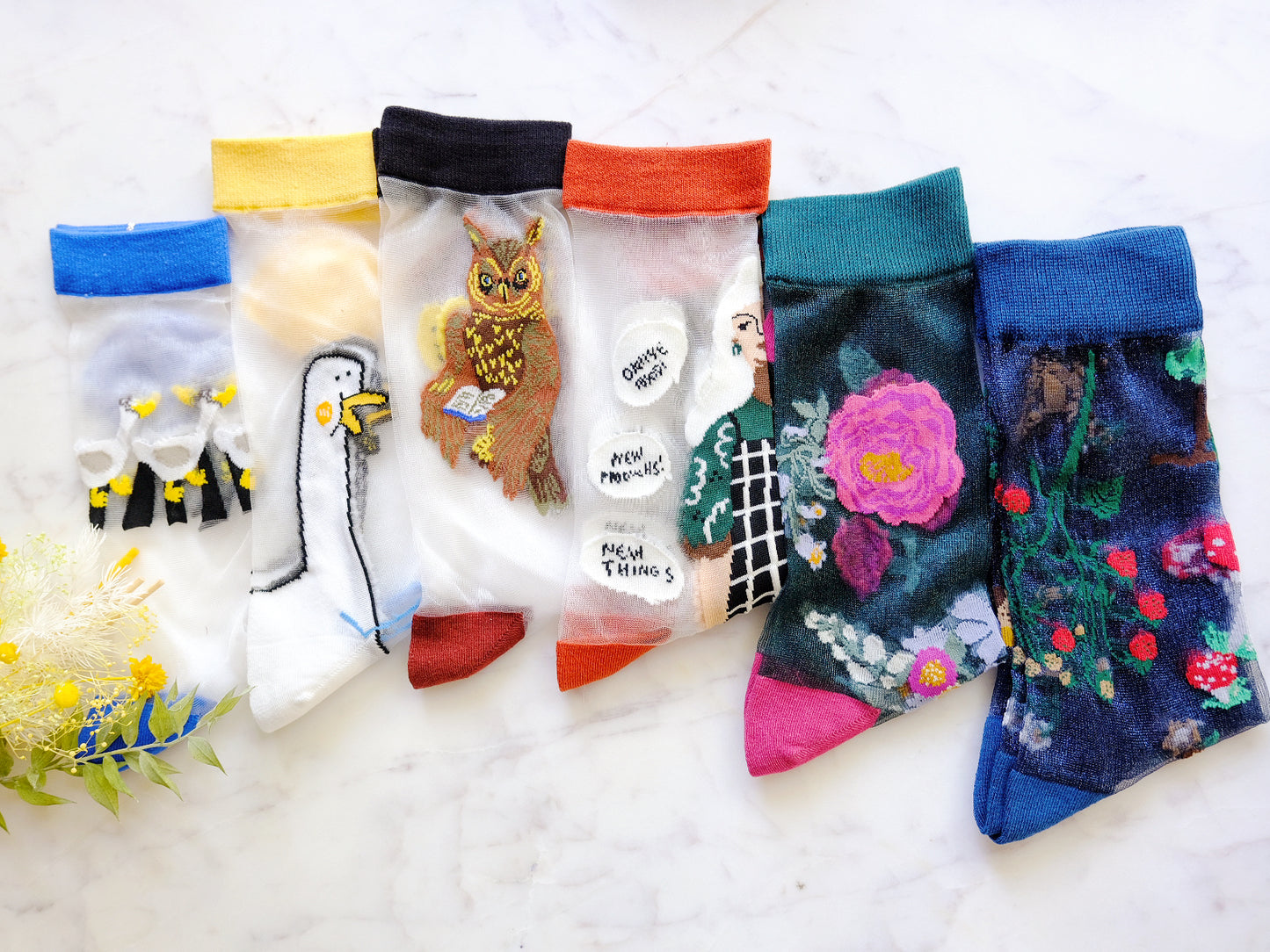 Miss June’s | Women’s Glass Silk-like Transparent socks | Cute | Colorful | Summer | Patterned | Gift Idea | Casual | Comfortable | Floral |
