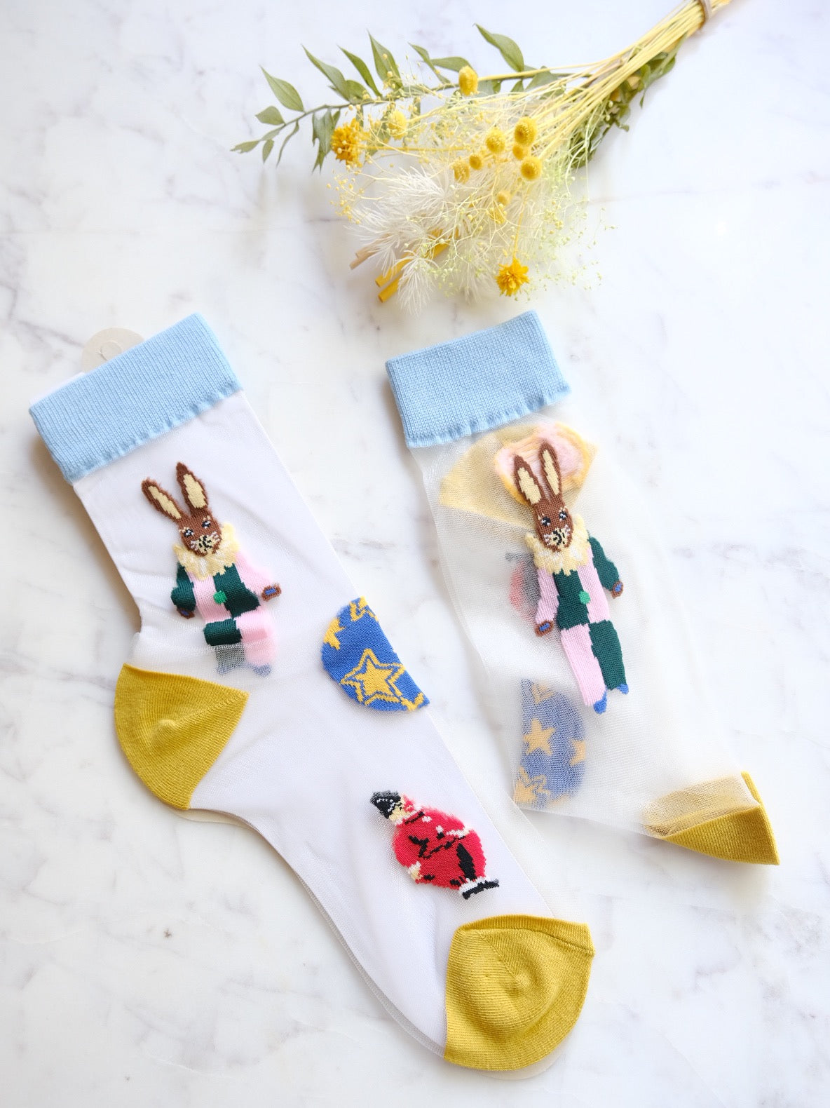 Miss June’s | Women’s Glass Silk-like Transparent socks | Cute | Colorful | Summer | Patterned | Gift Idea | Casual | Bunny lover | animal|